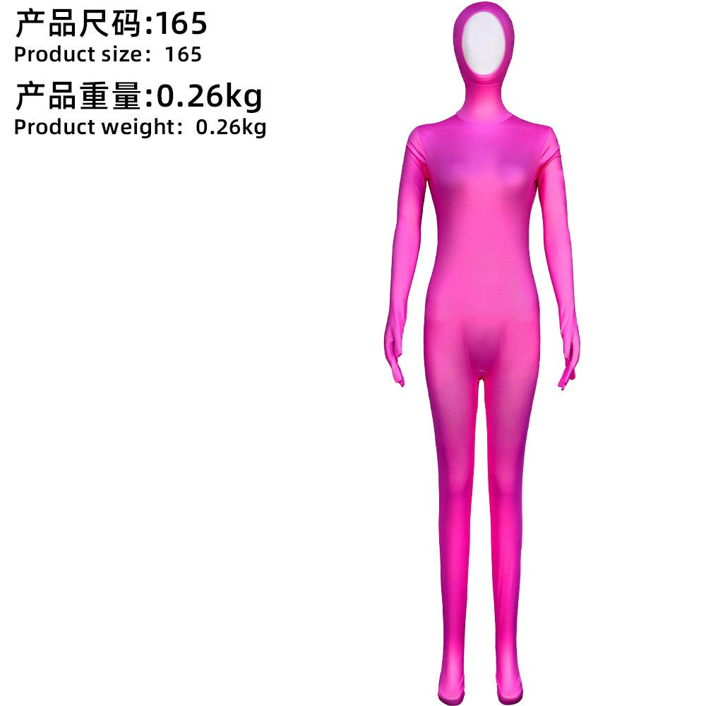 Open Split Orange Full Wrap Bodysuit Spandex Stretch Jumpsuit Adult Variety Show Halloween Cos and Body-fit Role Play Apparel