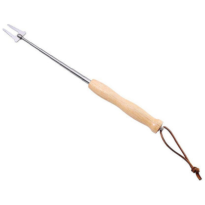 80Cm Barbecue Skewers Stainless Steel Wooden Handle Long Campfire Telescopic Extendable BBQ Fork Barbecue Accessories