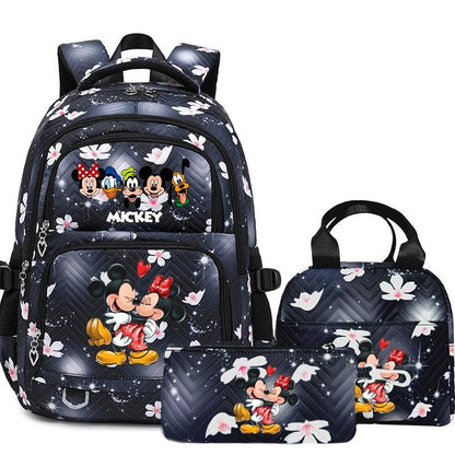 Mochila Mickey Minnie 3 Peças para Meninas e Meninos com Lancheira e Estojo, Mochila Escolar Fofa para Ensino Fundamental e Médio, Presente de Natal