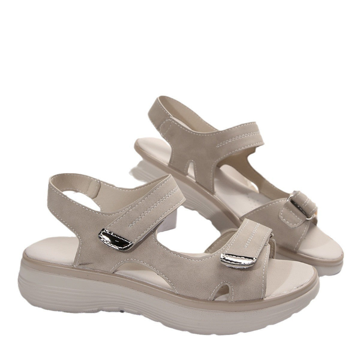 Women's Solid Color Casual Sandals, Platform Ankle Buckle Soft Sole Walking Wedge Shoes, Slingback Summer Shoes