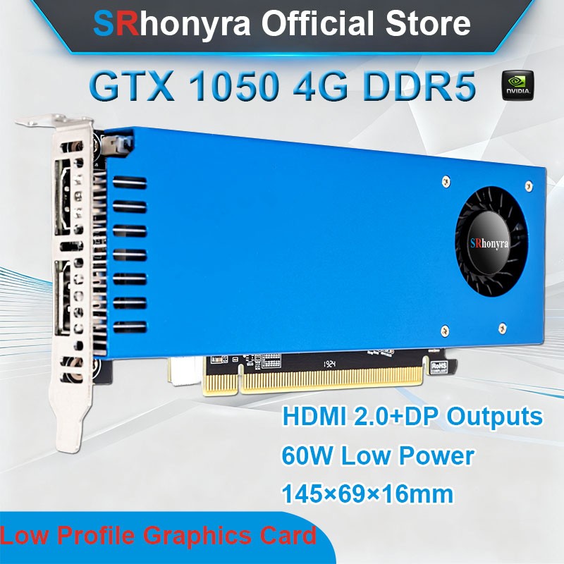 SRhonyra GTX 1050 4GB GDDR5 GPU de baixo perfil, saída HDMI+DP, para PC SFF/OPS/Computador industrial, Placa gráfica para jogos e escritório