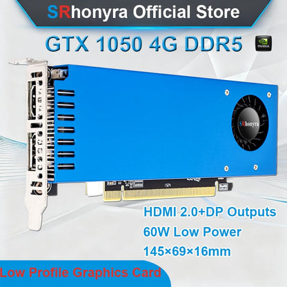 SRhonyra GTX 1050 4GB GDDR5 GPU de baixo perfil, saída HDMI+DP, para PC SFF/OPS/Computador industrial, Placa gráfica para jogos e escritório