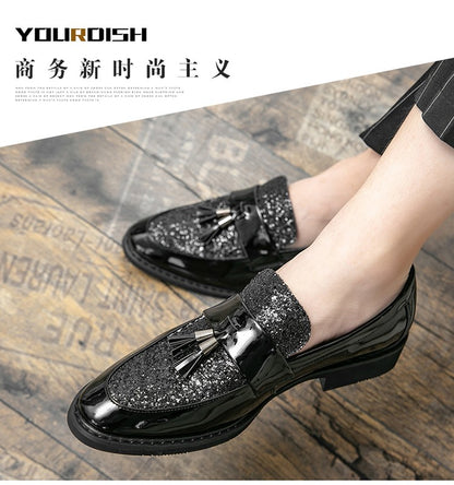 British Style Sequined Leather Shoes Men Golden Men's Loafers Big Size 38-47 Luxury Comfortable Business Shoes Men Formal Shoes