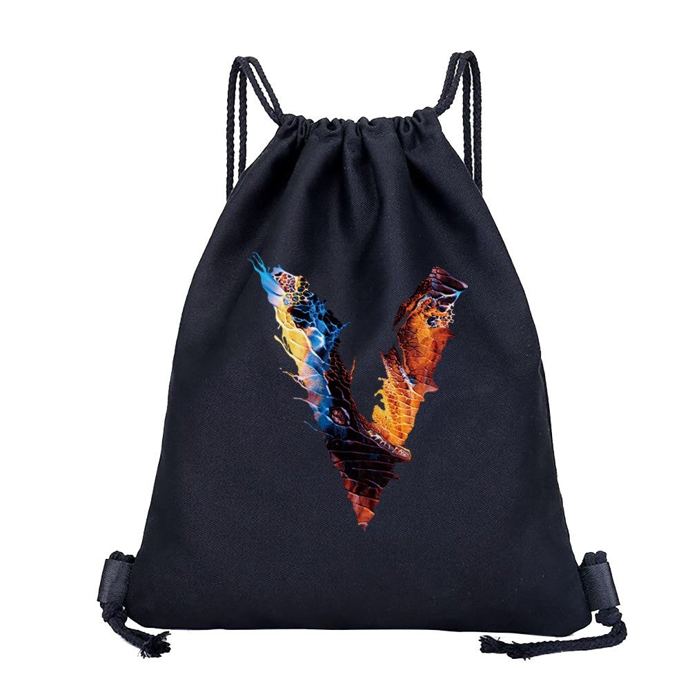 26 Initials Print Drawstring Bag Backpack Men and Women Beach Sports Travel Backpack Kid Gift Supplies Bag Portable Sundries Bag