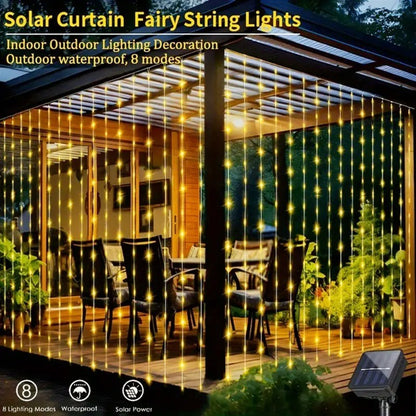 Solar LED Curtain Light Outdoor Garland Solar Fairy String Light Pavilion Garden Party Holiday Christmas Decor