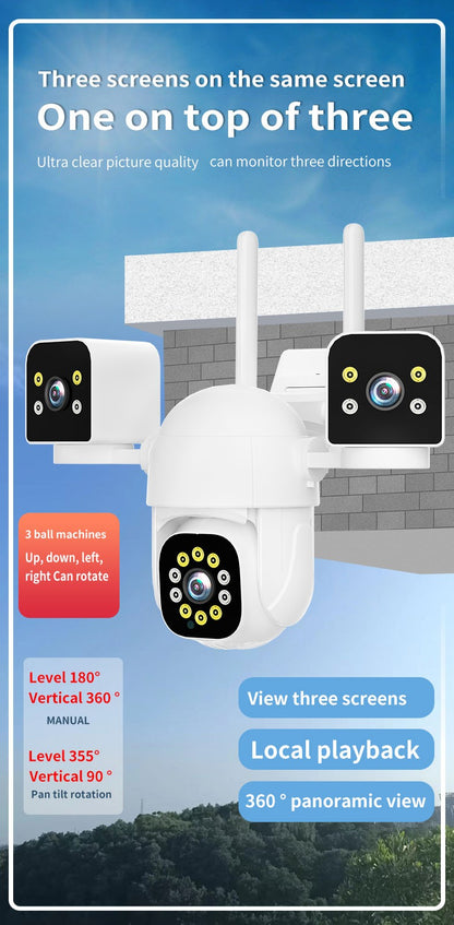 6K 12MP WiFi Surveillance Camera, 3 Lens 3 Screens,10X Digital Zoom, AI Human Detect, 8mp Outdoor Security PTZ IP Cameras