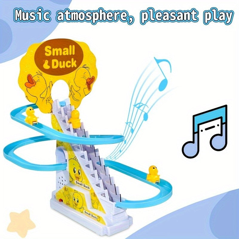 Brinquedo Ducky Escalada de Escadas com Luzes e Música, Pista de Deslize para Crianças, Brinquedo de Pista Divertido e Fofo, Perfeito para Presentes de Aniversário