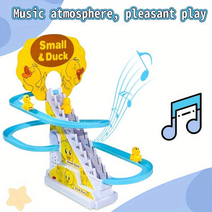 Brinquedo Ducky Escalada de Escadas com Luzes e Música, Pista de Deslize para Crianças, Brinquedo de Pista Divertido e Fofo, Perfeito para Presentes de Aniversário