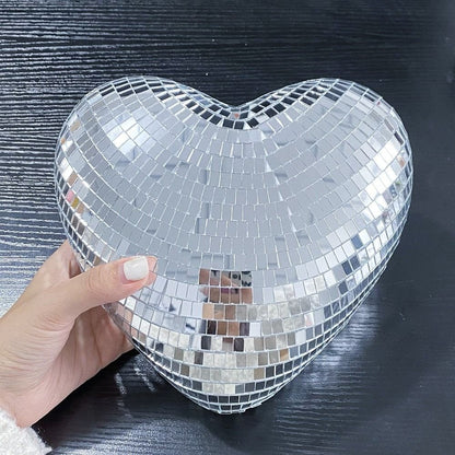 Heart-Shaped Disco Ball Decorations Lightweight Reflective Christmas Party Decorations Glass Keychain Glass Decorations