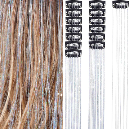 6 peças de extensões de cabelo brilhantes de 50 cm, extensões de cabelo sintéticas, presilhas de cabelo para trançar, chapéus femininos
