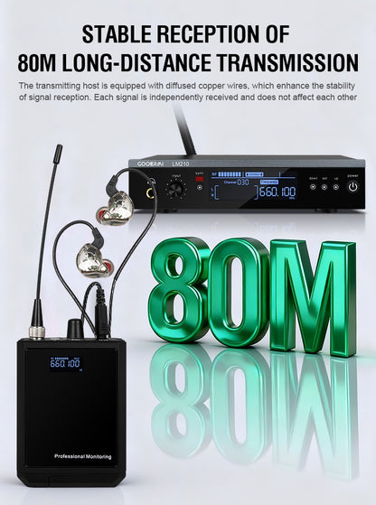 Sistema Sem Fio de Monitoramento Intra-Auricular UHF Gooermi LM210 Canal Estéreo Com Múltiplos Transmissores Para Pequenos Concertos e Home Theater