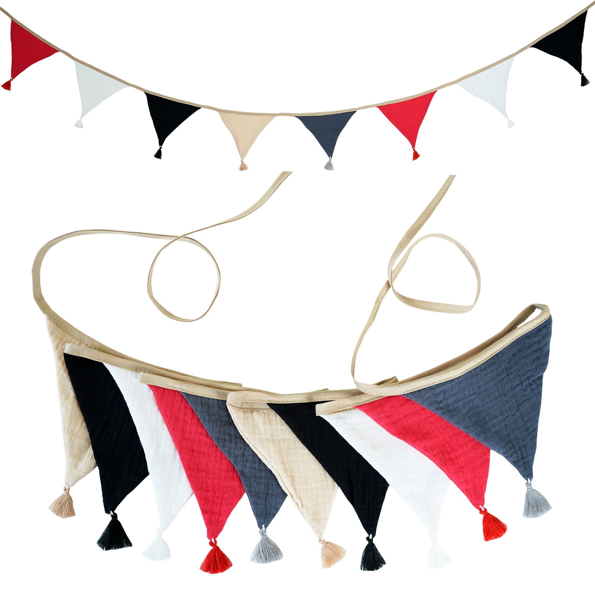 2.6M/8.5FT Nursery Fabric Bunting 10 Triangle Pennant Flags With Tassels Party Decor Banner Home Baby Shower Carnival Garland