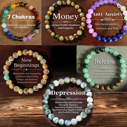 Pulseira de Contas de Pedra Natural Simbólica Feminina Masculina Alívio da Ansiedade Proteção Dinheiro Espiritual Joia do Amor-Próprio