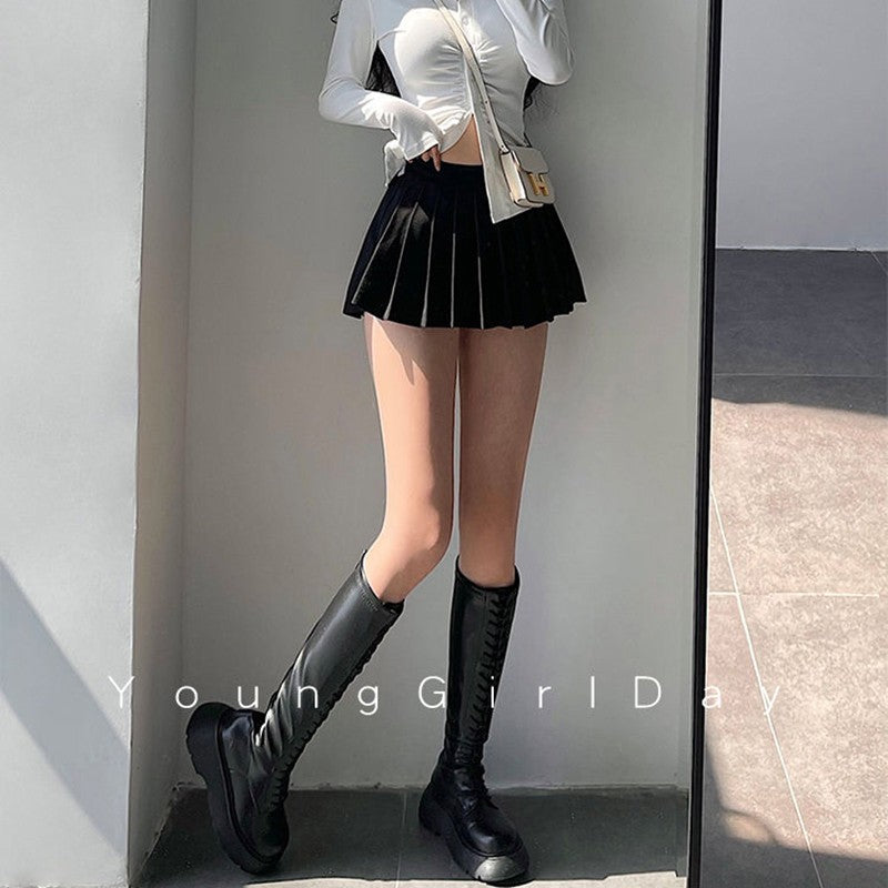 Pleated Skirt with Shorts Women Sexy High Waist Irregular White Black A-line Gyaru Tennis extreme Mini Skirt School