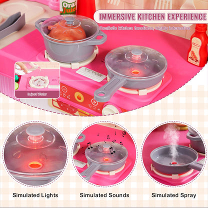 Brinquedos de Cozinha VEVOR para Crianças 74 Peças Conjunto de Chef com Sons e Luzes Idade 3+ Casa de Brincar Infantil Utensílios de Cozinha para Crianças Pequenas