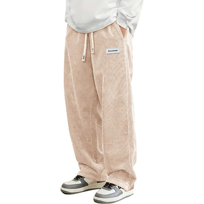 Animal Game Outdoor Mens Corduroy Casual Pants Loose Fit Baggy Pants Straight Sweatpants Elastic Waist Drawstring Streetwear