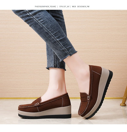 Ngouxm Women Flat Platform Loafers Ladies Elegant Suede Leather Moccasins Shoes Woman Slip On Moccasin Women's Casual Shoes