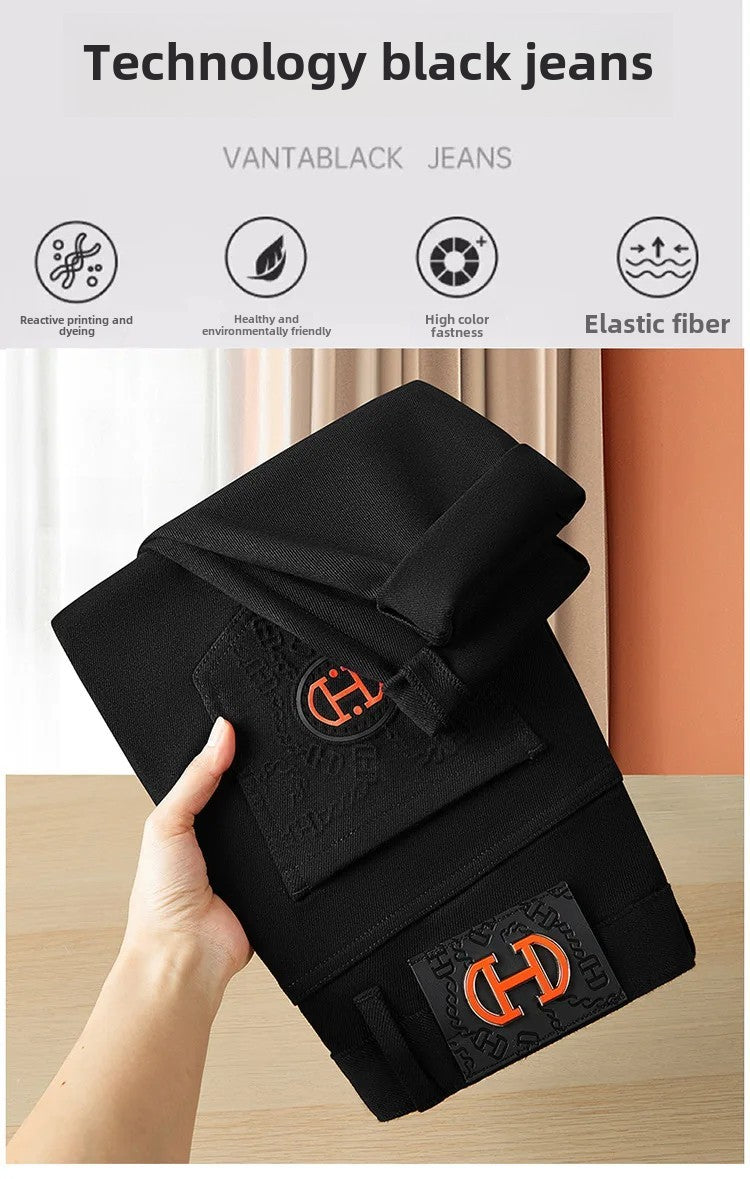 BlackJeans2024 Nova Coleção Outono/Inverno Marca da Moda Casual Slim Fit Elástica Estilo Europeu Calça Comprida Masculina Estampa Fashion