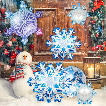 10pcs ice and snow theme snowflake aluminum foil balloons, winter Christmas New Year ice and snow wonderland decoration supplies