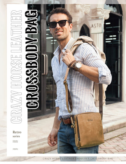 CONTACT'S Genuine Leather Men's Messenger Bag Vintage Sling Shoulder Bags for 7.9" iPad Mini High Quality Male Crossbody Bag Men