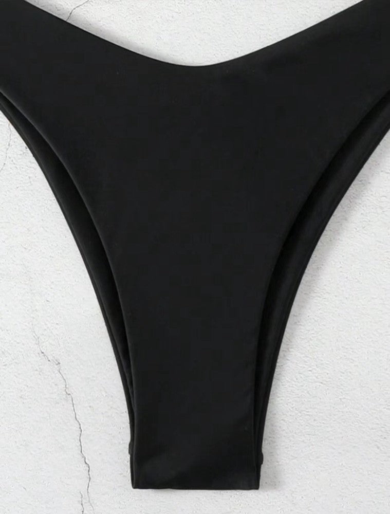 2025 New Bikini Set Women Sexy Simple Solid White/Black/Coffee Halter Bikini Swimsuit Lace Up Brazilian Beach Bathing Suit