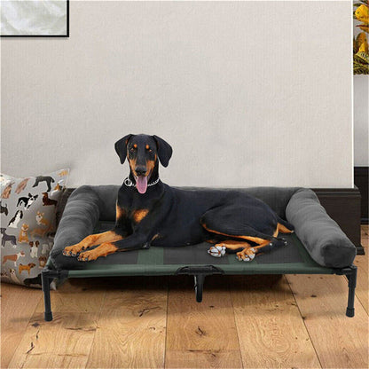 Cama de cachorro grande XXL XL para ambientes externos, elevada com esteira de resfriamento respirável e esteira de pelúcia macia, cama de acampamento para filhotes para casa e jardim