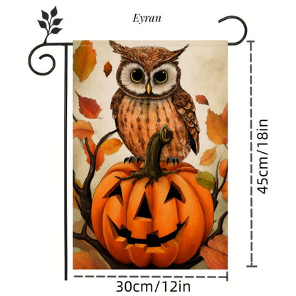 1 Halloween Happy Ghost House Garden Pumpkin Owl Flag, Outdoor Courtyard Decoration 12 x 18 inches (excluding flagpole)