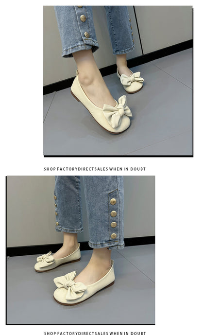 New Luxury Designer Shoes for Women Fashion Butterfly-knot Square Toe Party Leather Ballet Flats Ladies Flat Shoes Loafers Women