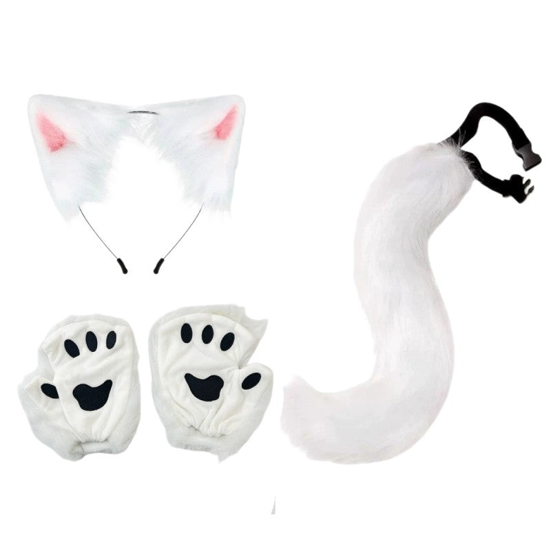 Costume Set Fox Tail Ears Gloves Artificial Fur Boot Covers Cosplay Halloween Prop Adult Women Men Unisex