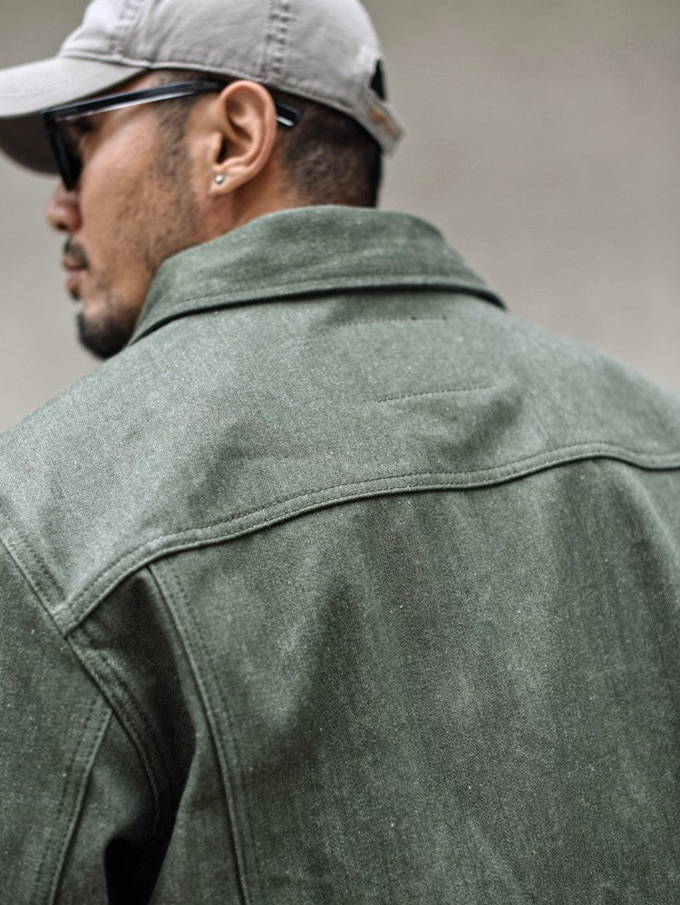 Sauce Zhan 540XX Mens Cusual Jacket Vulcanized green Selvedge Sanforized  Denim Jacket 14 Oz Loose Fit