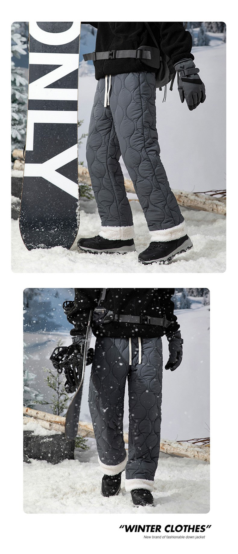 Calça de Neve Masculina, Marca de Moda, Grossa, À Prova de Vento, Quente, Veludo de Cordeiro, Calça Feminina Casual, À Prova de Frio, Acolchoada com Algodão e Penugem