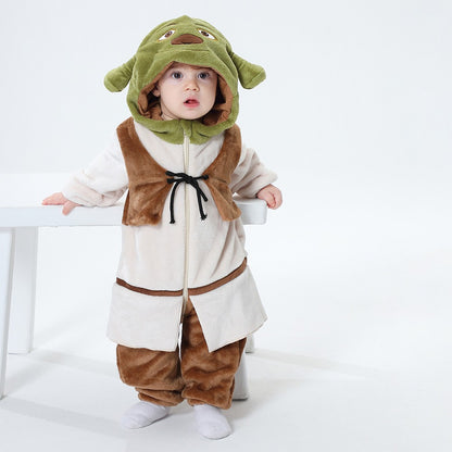 Kawaii Costume for Child Kid Baby 0-3 Years Cute Green Monster Jumpsuit Winter Warm Onesie  Anime Cosplay Kigurumis Outfit 2024