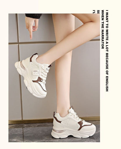 Tênis Feminino com Sola Grossa Ultraleve Novos Tênis Esportivos Brancos Primavera Outono Casual Confortável Respirável para Mulheres