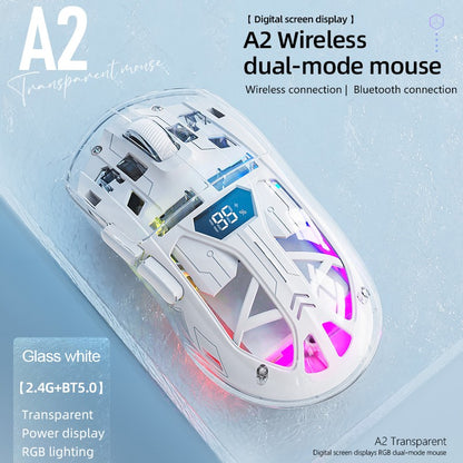 Mouse Bluetooth A2 com tela digital transparente RGB, conexão sem fio de modo duplo, compatível com Win/Mac
