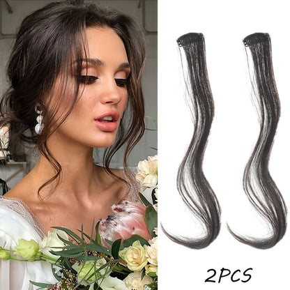 2PC Franja Sintética Extensões de Cabelo Peruca Cacheado Presilha Frontal Lateral Longa Ondulada Franja Loira Com Presilha Franja Invisível Cabelo Falso
