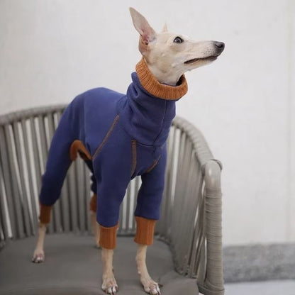 Roupas de cachorro, pelúcia, quente, gola alta, quatro patas, ligeiramente elásticas, estilo "Little Lingti", roupinhas "Huibit", base quente de quatro patas.