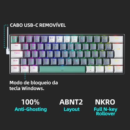 Teclado Mecânico Mini Machenike K500-B61 60% Layout ABNT2 Retroiluminação RGB Hot-swappable NKRO Com Fio Para Jogos Gamer PC