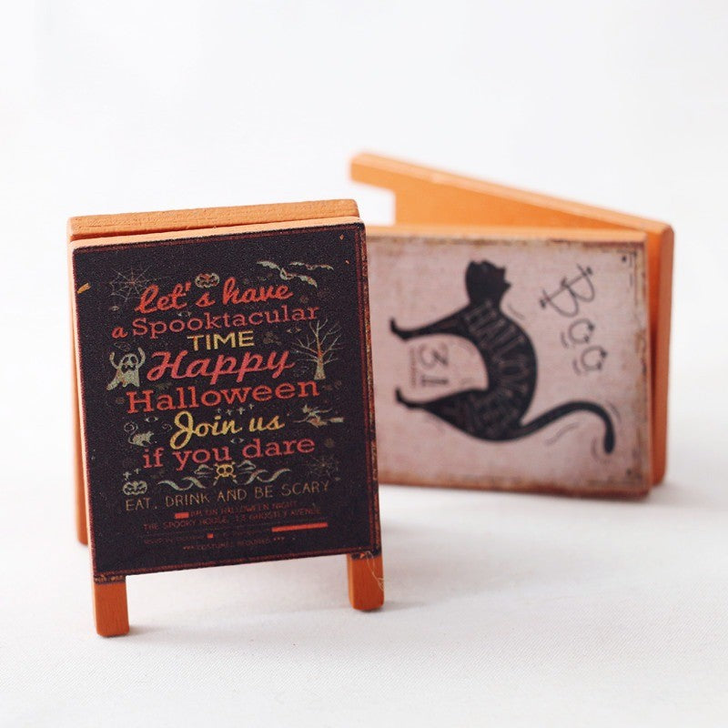 Casa de Bonecas de Madeira Mini Quadro Negro Pintura Natal Halloween Enfeite em Miniatura