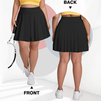 Plus Size Women with Pocket Short Skirt Fitness Short Skirt High Waist Fashion 200lbs Sports Short Skirt Gym Outdoor Solid Skirt