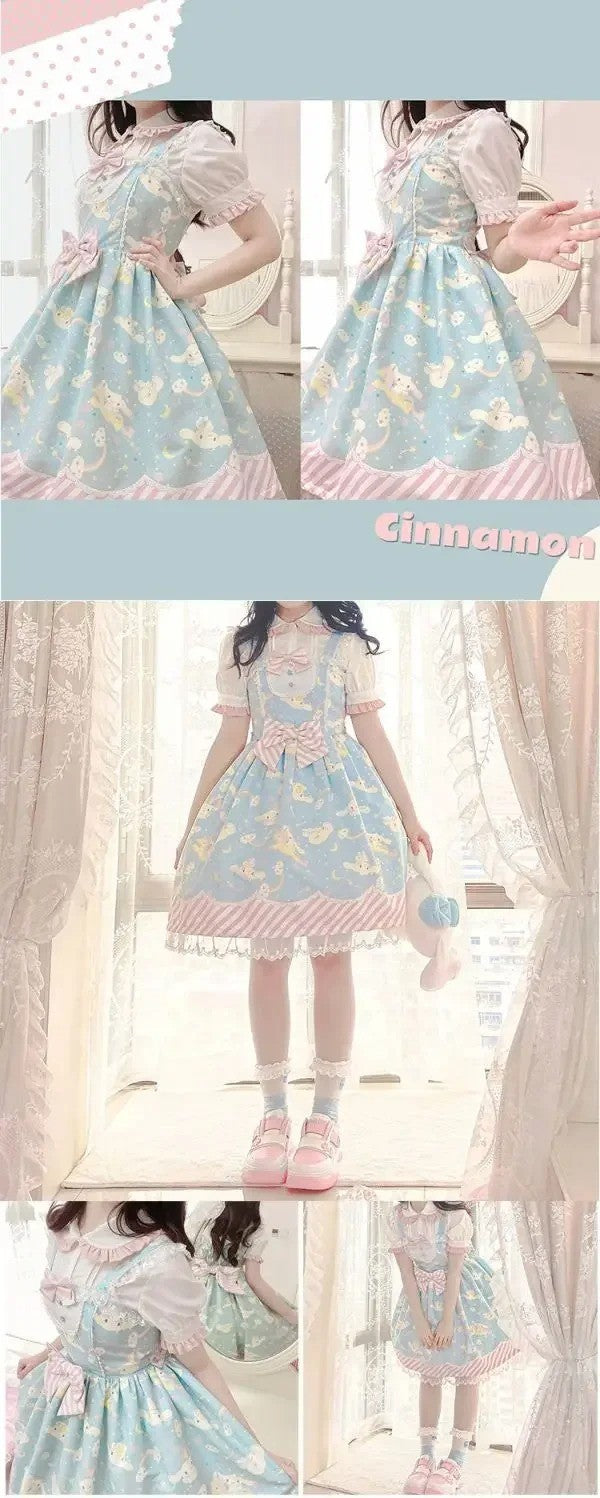 Cartoon My Melody Lolita Dress Kawaii Fashion Bow Lace Dress Printed Princess Dress Halloween Versatile Christmas Gift for Women