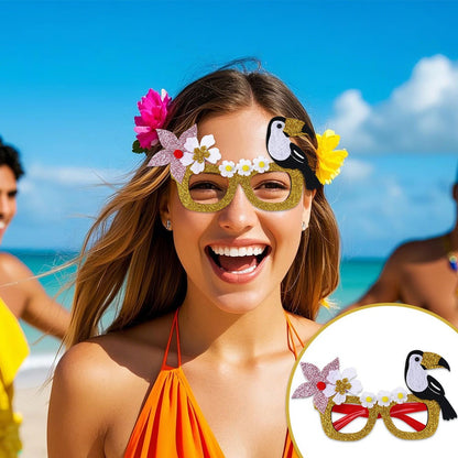 Hawaiian Party Glasses,Summer Flamingo Pineapple Coconut Glasses,Summer Beach Themed Birthday Party Decorations