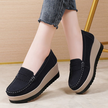 Ngouxm Women Flat Platform Loafers Ladies Elegant Suede Leather Moccasins Shoes Woman Slip On Moccasin Women's Casual Shoes