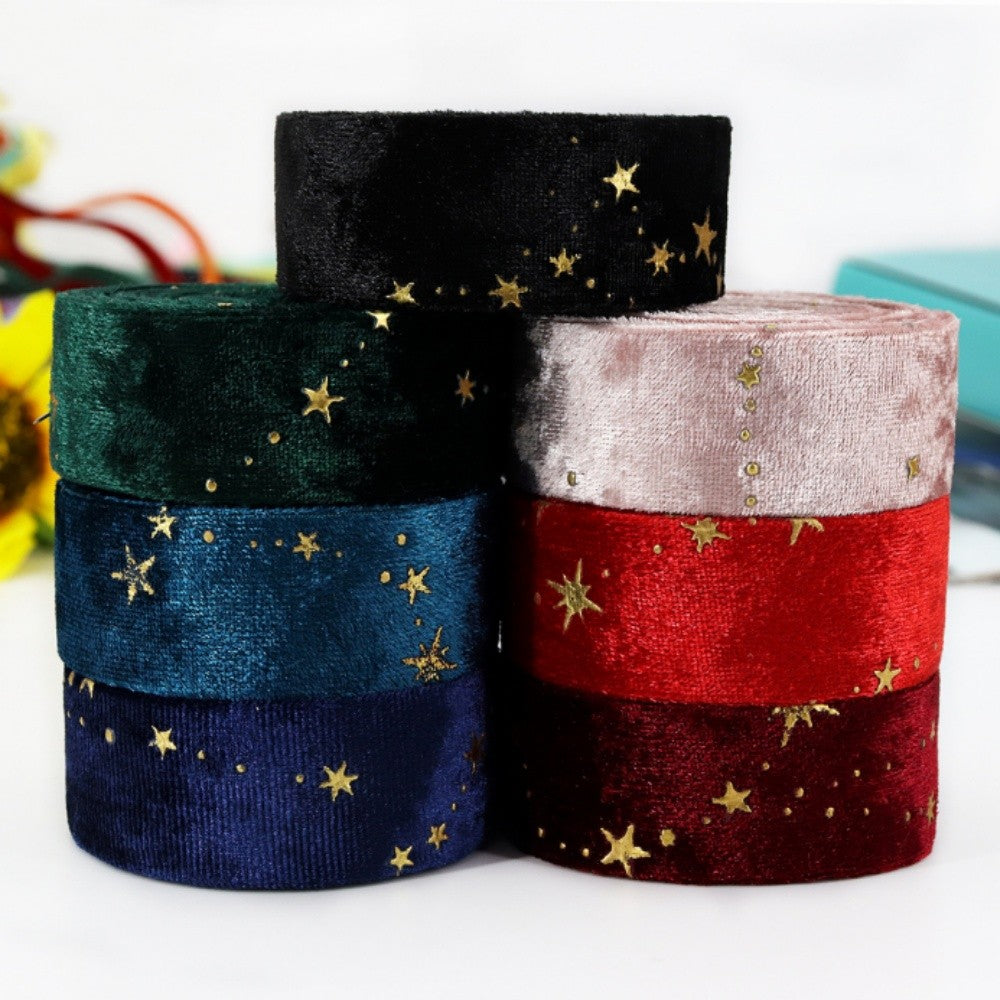 Double-sided Velvet Ribbons Hot Stamping Stars DIY Gift Wrapping Wedding Bouquet Christmas Party Supplies Decor Hair Accessories