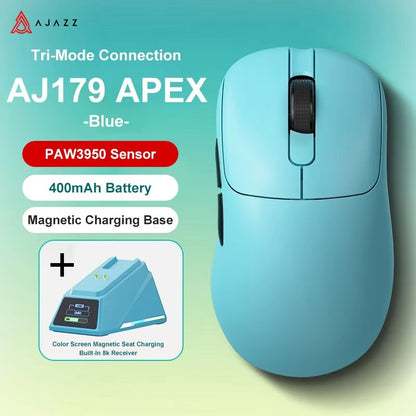 AJAZZ AJ179 APEX PAW3950 30000DPI 8Khz Wireless Gaming Mouse Right Handed Ergonomic Mouse with RGB Magnetic Screen Charging Base