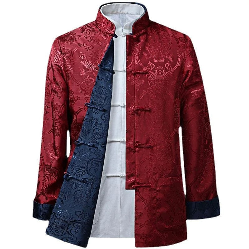 Spring Autumn Double-Sided Wearable Vintage Blazer Jacket Men's Casual Chinese Style Middle-Aged And Elderly Fashion Outerwear