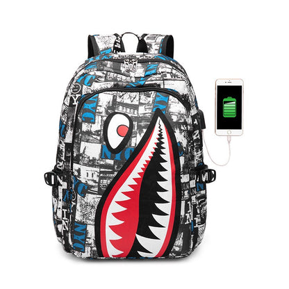 Mochila Escolar Infantil Mochila de Viagem Desenho Tubarão Mochila de Aluno do Ensino Fundamental Mochila Infantil