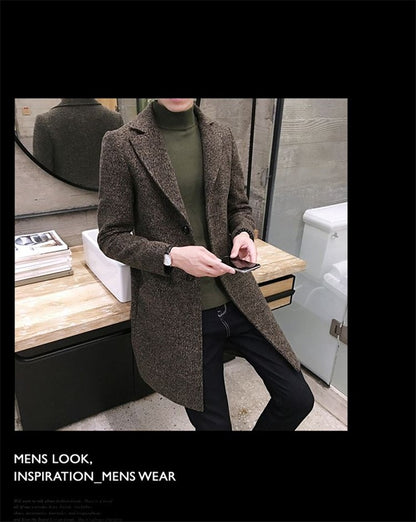 Men's Thick Wool Blends Trench Long Casual Top Coats Fashion Warm Coat Lapel Collar Overcoat Plus Size 5XL Male Slim Windbreaker