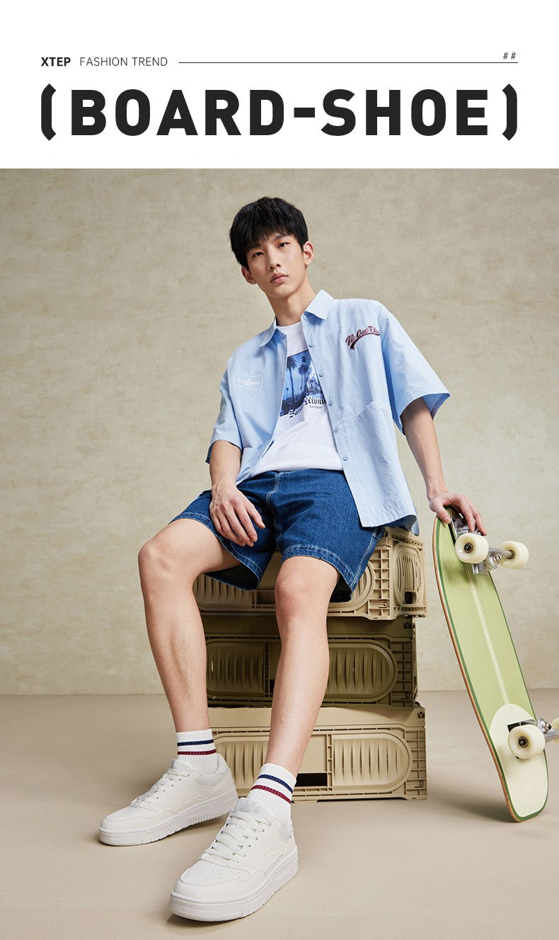 Tênis de Skate Xtep Masculino 2024 Verão Resistente ao Desgaste Sapatos de Skate Estáveis e Macios Tênis de Lazer ao Ar Livre 876319310029