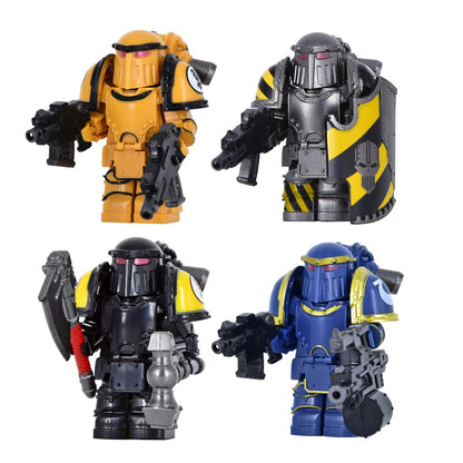 Medieval Knights War 10cm Poseable Collectible 40K Figure - Blue-Gold Armor Skull Face Design