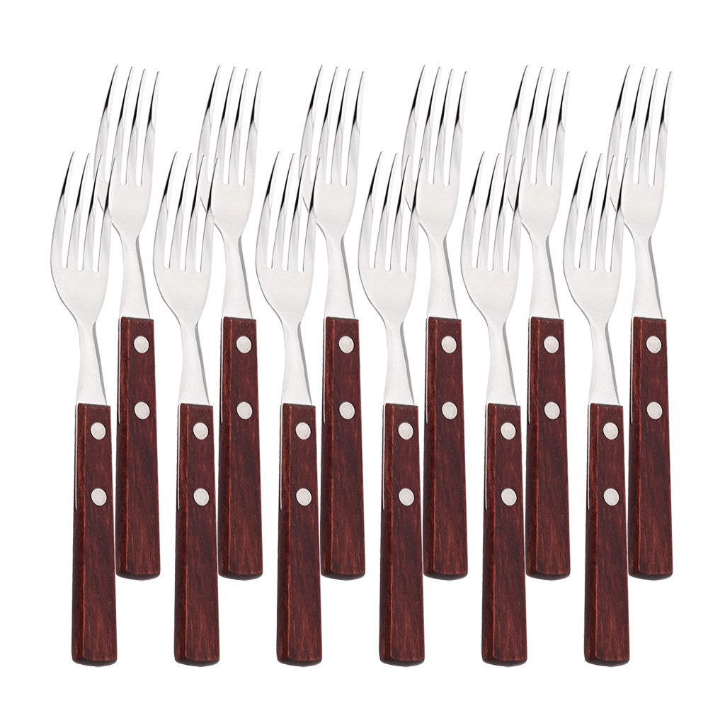 JANKNG 304 Stainless Steel Fork with Wooden Handle Tableware Cutlery Mirror Dinnerware Flatware Silverware Kitchen Accessories